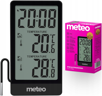 Метео станица Meteo SP111C, термометар за внатре и надвор, дигитален екран, црна