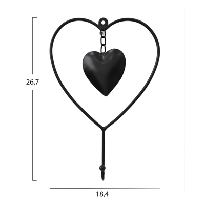 Dekor muri zemër metal me grep 18.4×4.4×26.7 cm (HM7563-H), zezë