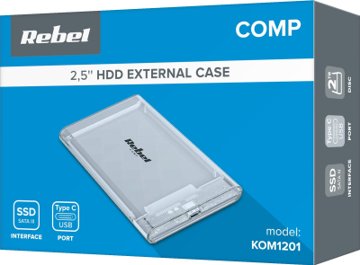 Kuti e jashtme për disk Rebel 2.5", SATA, USB C 3.1, transparente