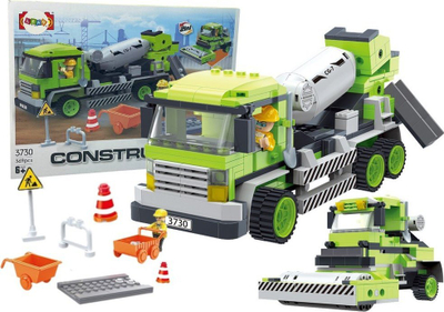 Set blloqesh ndërtimi LeanToys Large Block Set, 369 pjesë, mikser betoni dhe roller