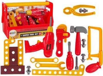 Set veglash lodër LeanToys Tool Set Box, kuti plastike, për fëmijë 3+, e kuqe