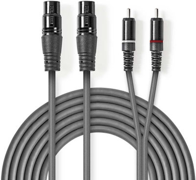 Аудио кабел Nedis OnStage, 2x XLR 3-пин женски во 2x RCA машки, 1.5 m, сив