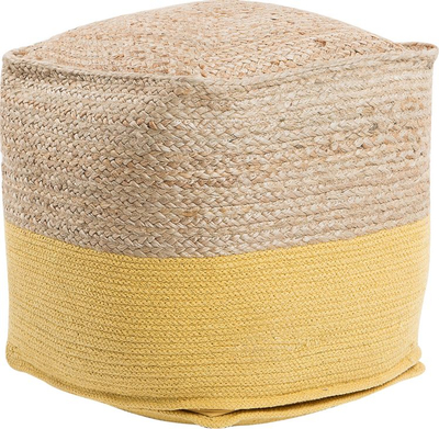 Puf dekorativ KIRAMA Jute Pouffe, juta dhe pambuk, i verdhë