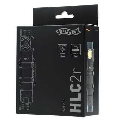 Elektrik dore dhe fener koke Walther HLC2r, 1000 lumen, LED, i zi