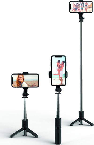 Selfie stick trekëmbësh 4smarts Smartphone Mount, me telekomandë wireless, rrotullim 360°, i zi