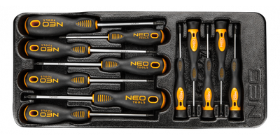 Set kaçavidash NEO TOOLS 84-247, 12 copë, maja magnetike, Torx femër, i zi