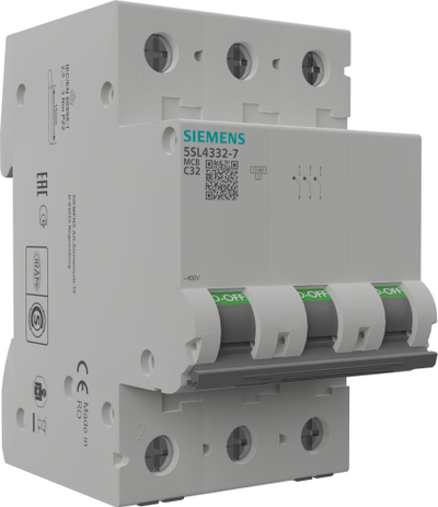 Ndërprerës automatik Siemens 5SL43327, 3-polësh, 32A 400V, gri
