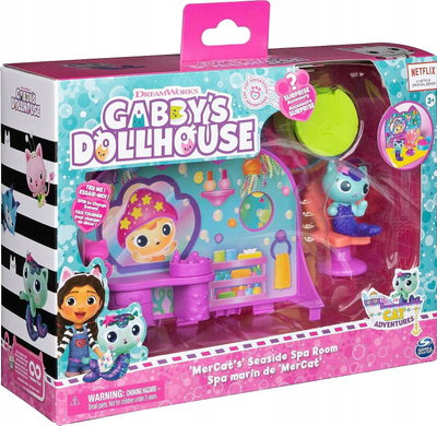Set lodrash DreamWorks Gabby's Dollhouse MerCat Seaside Spa Room, dhomë spa, për shtëpinë kukullë