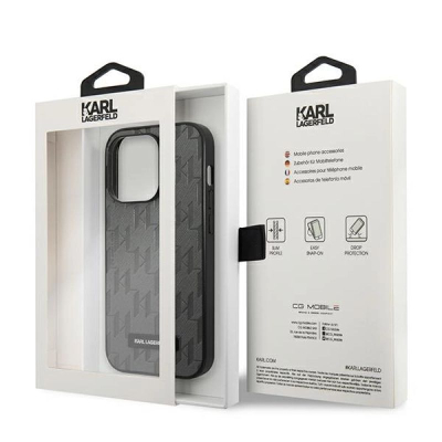 Kapak telefoni Karl Lagerfeld Saffiano Mono Metal Logo, për iPhone 14 Pro Max 6.7", gri