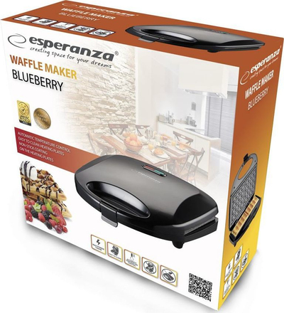 Pajisje për waffle Esperanza EKT008 Blueberry, 1000W, e zezë