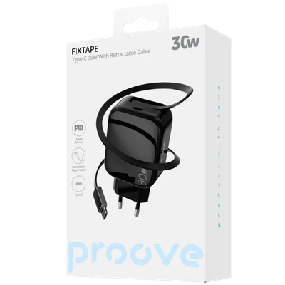 Karikues muri Proove Fixtape me kabllo të integruar Type-C, 30W, i zi