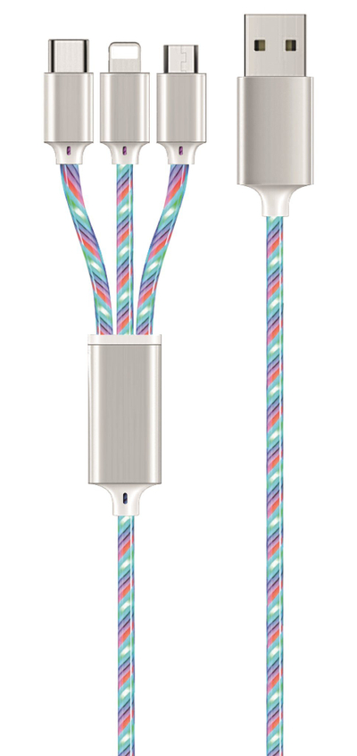 Kabllo USB 2GO 3 në 1, USB A në USB C microUSB Lightning, 1.5m, e bardhë