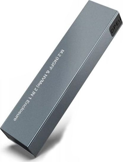 Kuti SSD Zenwire 2 në 1 NVMe SATA M.2, USB C 3.1 Gen2, alumini, gri