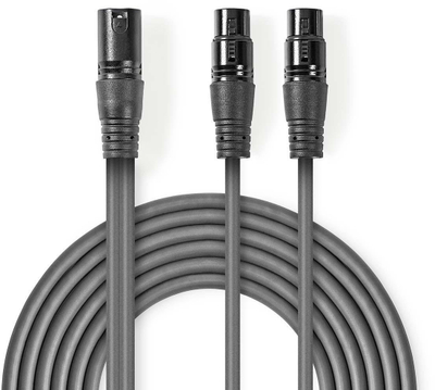 Kabllo audio splitter Nedis OnStage, XLR 3 pin mashkull në 2x XLR 3 pin femër, 1.5 m, gri