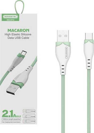 Kabllo USB Somostel Macaron, USB A në USB C, 1.2m, jeshile me të bardhë