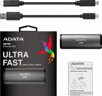 SSD i jashtëm Adata SE760, 2TB, USB 3.2 Gen 2, gri titan