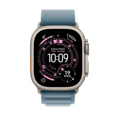 Apple Watch Ultra 3 Cellular 49mm Natural Titanium Case with Light Blue Alpine Loop, Large