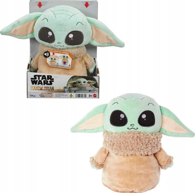 Lodër pelushi Mattel Star Wars Grogu që kërcen, me zëra, 27.5 cm, jeshile