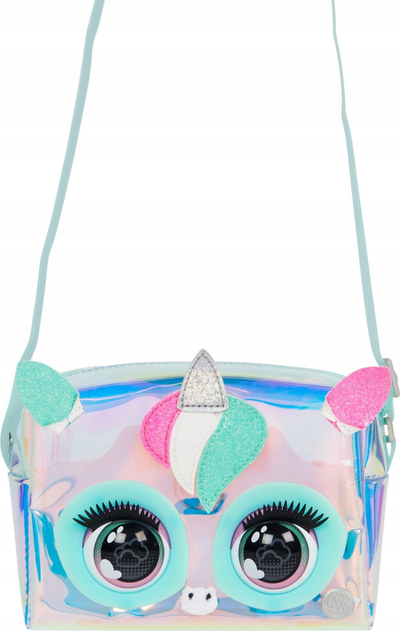 Çantë lodër interaktive Purse Pets Y2K Corn, 30+ tinguj, çantë crossbody, holografike shumëngjyrëshe