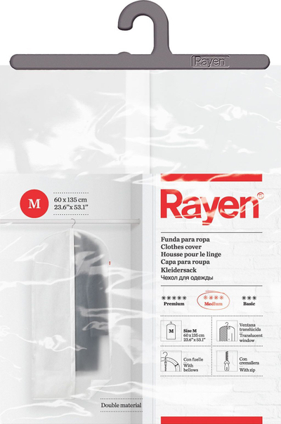 Mbulesë rrobash Rayen 2036.11, 60 x 135 cm, me zinxhir, e bardhë gjysmë e tejdukshme
