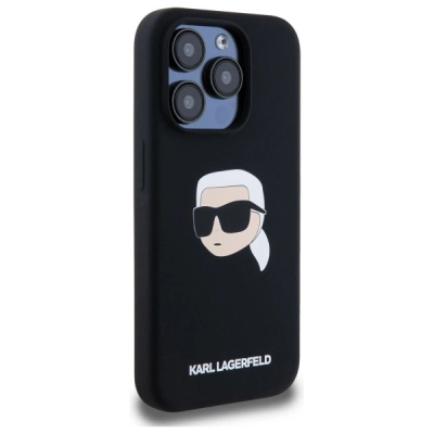 Kejs telefoni Karl Lagerfeld Silicone Karl Head MagSafe për iPhone 15 Pro, silikon, i zi