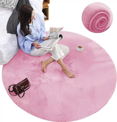 Tapet rrumbullak Strado Round Rug Rabbit 160x160, push sintetik, antirrëshqitës, rozë Sakura