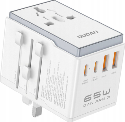 Adapter udhëtimi Dudao A65Pro, 65W, 2x USB C 2x USB A, i bardhë