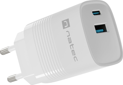 Karikues GaN Natec Ribera NUC-2140, 30W, 1x USB-A 1x USB-C, i bardhë