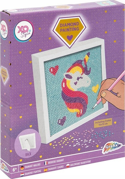 Set diamond painting Unicorn Embroidery 5D, me kornizë druri, e bardhë