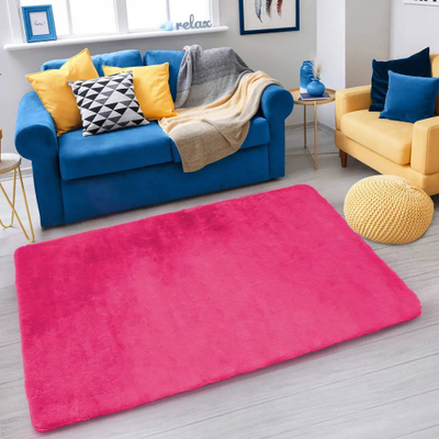 Tapet Plush me Lesh Lepuri, 160x220 cm, antirrëshqitës, rozë e fortë