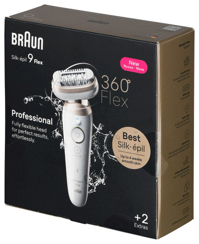 Epilator Braun Silk-épil 9 Flex 9-011, kokë fleksibile 360°, i bardhë e artë