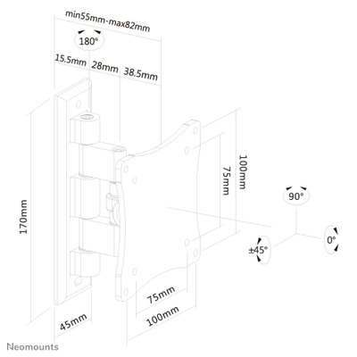 Mbajtëse muri për monitor Neomounts FPMA-W810, 10-27", e zezë