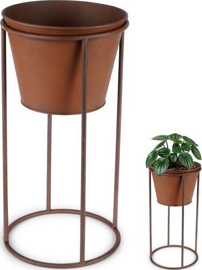 Mbulesë dekorative për vazo Flower Pot Cover, metal vintage, efekt ndryshku, kafe