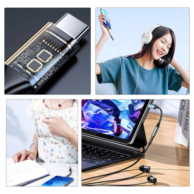 Adapter audio Wozinsky WACM-01, USB-C në 3.5mm, HiFi, i zi