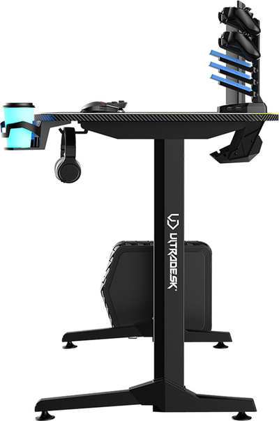 Tavolinë gaming Ultradesk Frag V3, 140×76 cm, mban deri 90 kg, e zezë me ari