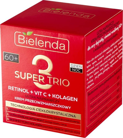Kрем за лице Bielenda Super Trio Retinol Vit C Collagen 60+, за ден и ноќ, 50 ml