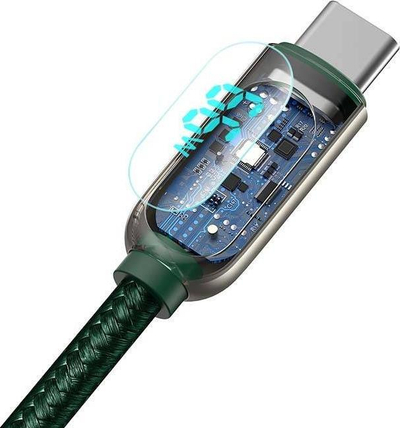 Kabllo karikimi Baseus USB në Type C, 2m, 66W 6A, me ekran LED, jeshile e errët