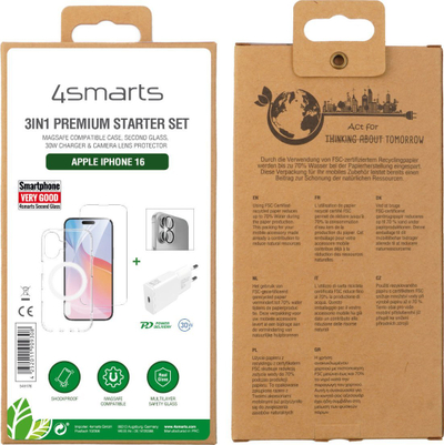 Сет додатоци 4smarts 3in1 Premium Starter за Apple iPhone 16, со MagSafe, проѕирен