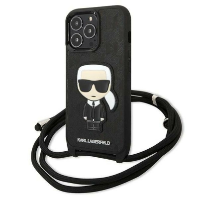 Mbrojtëse telefoni Karl Lagerfeld KLHCP13LCMNIPK, për iPhone 13 Pro 13 6.1", lëkurë, e zezë