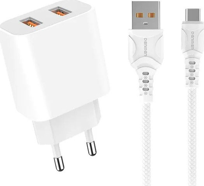 Karikues muri Denmen DC05, 2x USB 2.4A, kabllo USB C 1m, i bardhë