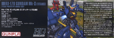 Model plastik Gunpla Bandai HGUC RX-178 Gundam Mk-II Titans, shkallë 1/144, blu