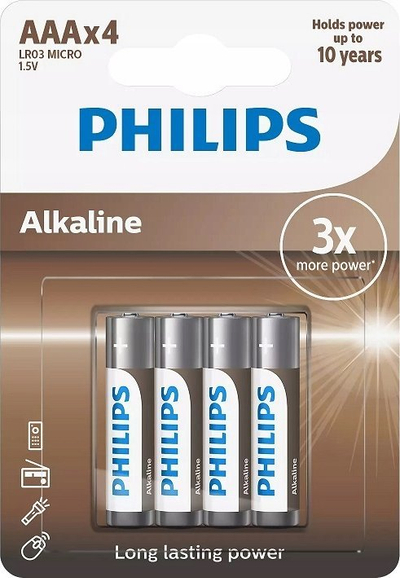 Bateri alkaline Philips AAA LR03, 1.5V, pako me 4 copë