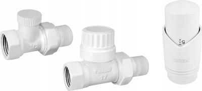 Set termostatik për radiator GT, kokë GT33, valvul e drejtë 1/2", e bardhë
