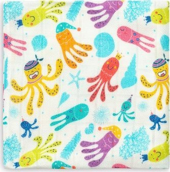 Pelenë bambuje për bebe Bamboo Diaper Octopus, 75x75cm, shumë thithëse, shumëngjyrëshe