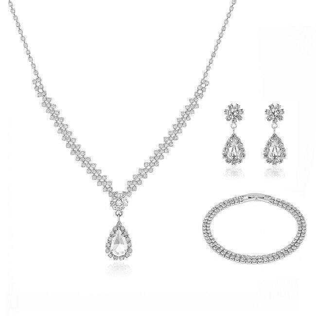 Set bizhuteri për femra Troli, vathë + qafore + byzylyk, i argjendtë/ transparent