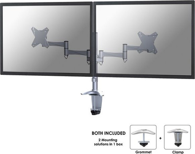 Mbajtëse tavoline për monitor Neomounts për 2 monitorë, 10-27", e argjendtë