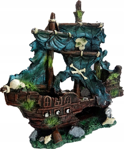 Ornament peshkinere Aqua Nova Pirate Ship AN3013, qeramike, 22x9x23 cm, shumngjyrësh