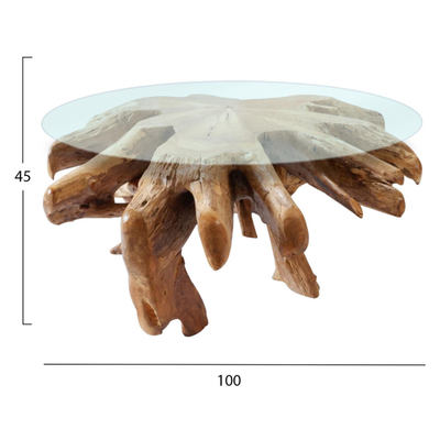 Tavolinë për kafe rrënjë teak xham Φ110×45 cm (HM9393)