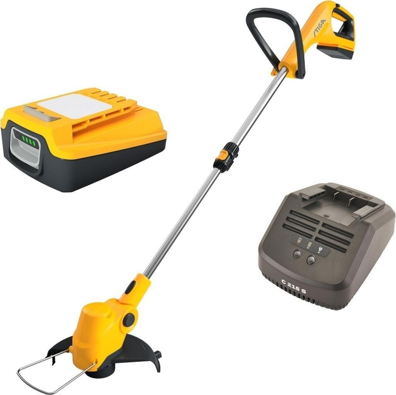 Trimmer bari Stiga GT 100e, 20V, bateri 2.0Ah me karikues, i verdhë
