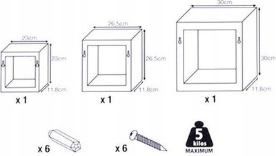 Rafte muri për zbukurim Homea Cube, set me 3 copë, MDF, gri